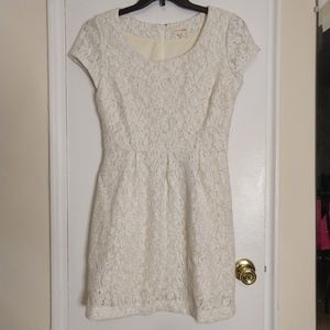 White Cream Silver Short Sleeve Dinner Dress